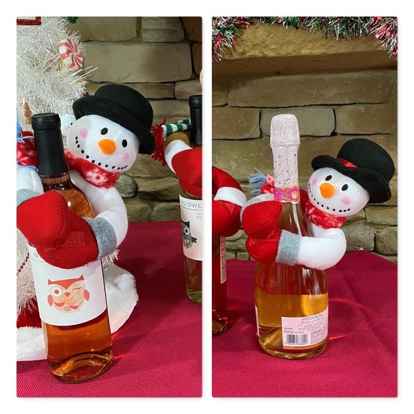 Christmas Home Décor Snowmen Ornaments Wine Bottle Cover Hugger Topper Set 2pc - Picture 1 of 9